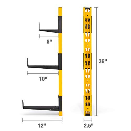 DEWALT 3-Piece Wall Mount Cantilever Wood and Lumber Storage Rack for Workshop Shelving, Multi-Depth Storage, Supports a Total of 273 lbs. - view 4