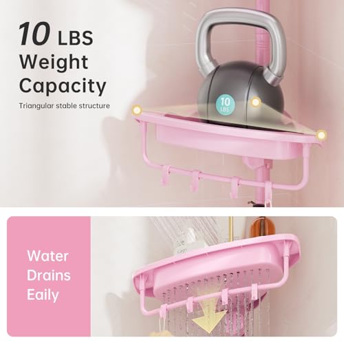 Corner Shower Caddy, 4 Tier Adjustable Tension Rod Shower Caddy, Pink - view 6