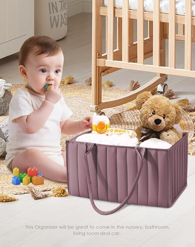 2-Pack Baby Diaper Caddy Organizers, Stylish Storage Baskets for Newborn Essentials, Diaper Station & Car Travel, Value Bundle for Baby Shower Gifts & Registry Must-Haves - Tan - view 2