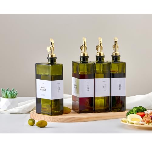 Olive Oil Dispenser Bottle for Kitchen, 16.9oz /500ml Cooking Vinegar Dispenser Bottle Set, Glass Sauce Container, Labels, Brush, Funnel, Stoppers, Green for Oil, Wine - view 2