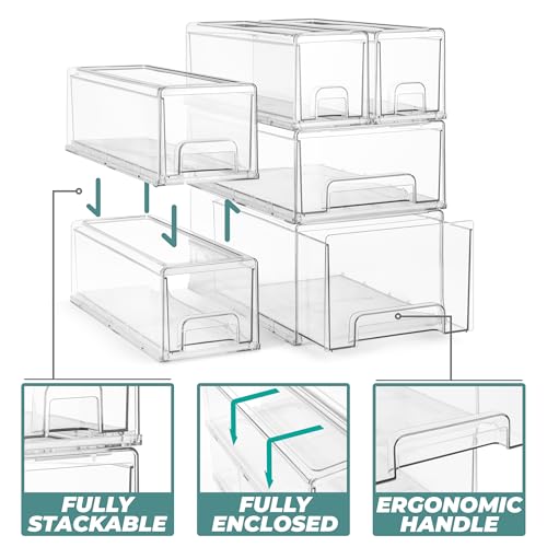 Large Clear Stackable Storage Drawers, Plastic Storage Drawers with Handles, Craft, Clothes, Medicine, Makeup, Closet, Art Supply, Bathroom, Shoe, Toy Storage Organizer (2 Pack) - view 4