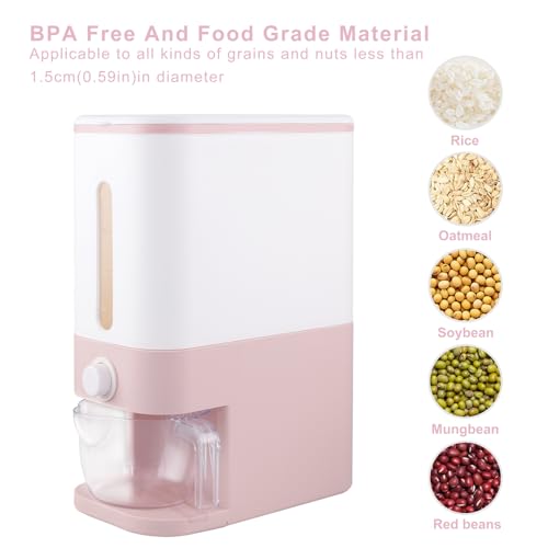 22.5-25 Lbs Pink Rice Dispenser, Rice Storage Container, Pink Rice Storage Container with Measuring Cup, Rice Holder Bucket for Household Kitchen Rice Soybean Corn - view 5
