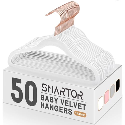 11.8" Premium Baby Velvet Hangers for Closet, 50 Pack, White