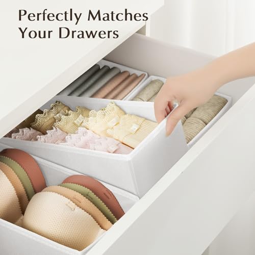 Drawer Organiser System, Drawer Organiser, Foldable Storage Box, Fabric, Drawer Inserts for Wardrobes, Wardrobe Organiser for Trousers, Clothes, Set of 4, White - view 4
