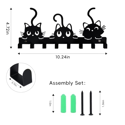 Key Holder Wall Mounted with Screws and Anchors, Black Multifunctional Key Hanger with 8 Hooks, Entryway Front Door Kitchen Hallway Garage Office - view 6