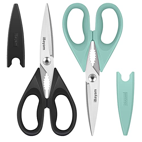 2 Pack All Purpose Kitchen Scissors Shears Heavy Duty, Blade Covers