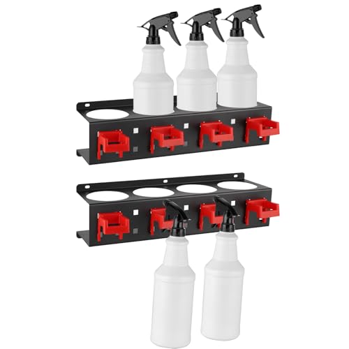 2 Pcs Spray Bottle Holder Wall Mount, Detailing Bottle Organizer, Spray Bottle Rack with 4 Holes and 4 Hooks