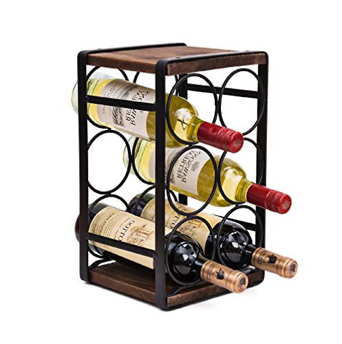 Rustic Wood Countertop Wine Rack 6 Bottles No Need Assembly Brown