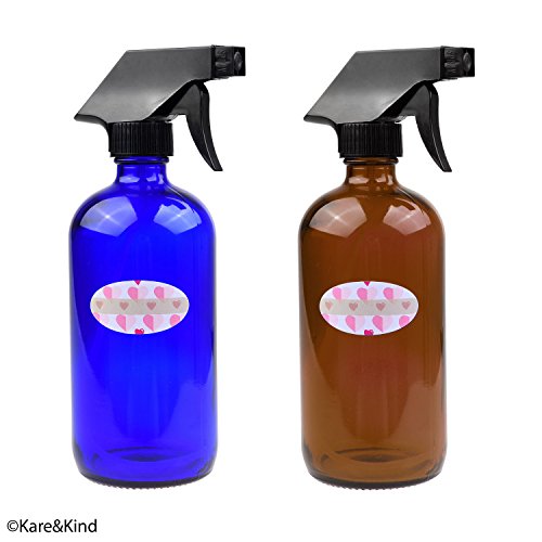 Essential Oil Bottle Kit. 2 Essential Oil Bottles 240ml/8oz (Cobalt Blue and Amber Brown), 2 Trigger Sprayers with Fine Mist, Powerful Stream and 'Off' Settings, 2 Storage Caps, 78 Labels. - view 5