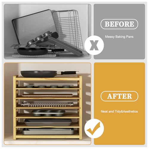 7 Tier Wood Tray Dividers for Cabinets, Cookie Sheet Organizer for Cabinet - view 6