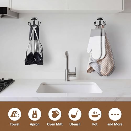 Kitchen Cooking Utensil Holder, 360° Rotating Kitchen Hooks for Hanging Utensils, Heavy Duty Metal Utensil Rack with 8 Storage Capacity for Utensil, Towel, Pot, Glove, Aprons, Black - view 6