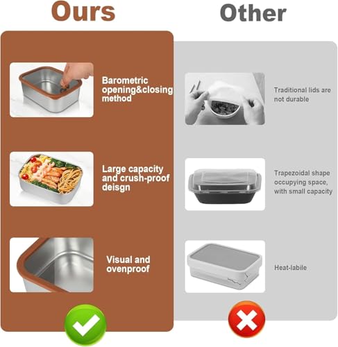 304 Stainless Steel Food Storage Containers - Heat-Resistant Glass Lid Set for Secure Meal Prep, Ideal for Cooking, Office & Camping (3pcs-21 oz, 42 oz and 70 oz) - view 5