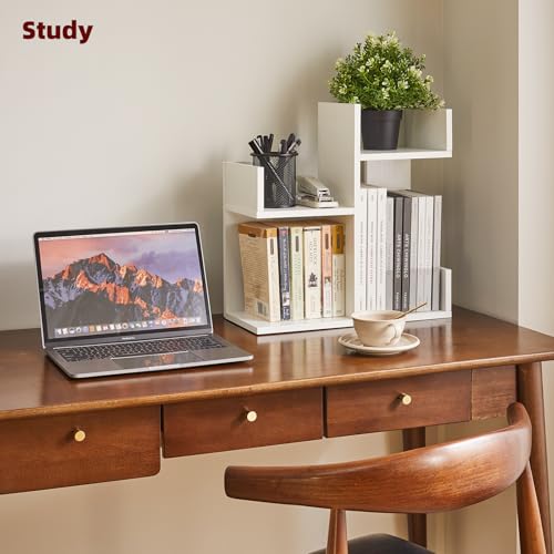 Small White Desk Organizer, 2 Tier Tree Cactus Bookshelf, Desktop Organizer Wood, Small Plant Shelf White YD-DSR002W - view 5