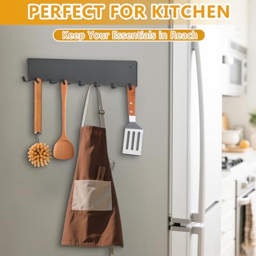 Magnetic Key Holder for Frideg,Heavy Duty Strong Magnetic Key Hanger with 8 Hooks for Refrigerator,Magnetic Kitchen Utensil Holder for Metal Surface in Entryway,Garage,Pantry (Gray) - view 3