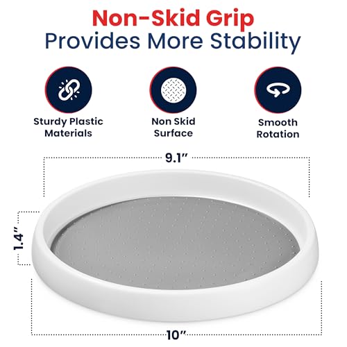 10 Inch Lazy Susan (Set of 4) - Non-Skid Turntable, White - view 3