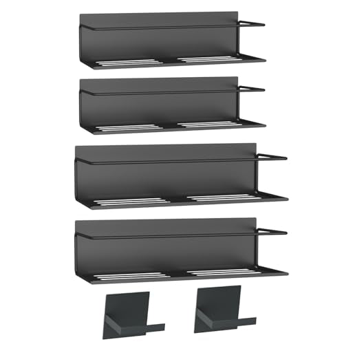Magnetic Spice Rack For Refrigerator, Magnetic Fridge Shelf For Kitchen, Magnetic Shelf For Fridge Space Saving Black 4 Pack With Magnetic Paper Towel Holder - view 4