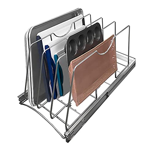 Pull Out Cookie Sheet Organizer, 11" W x 22" D x 11.8" H, Chrome