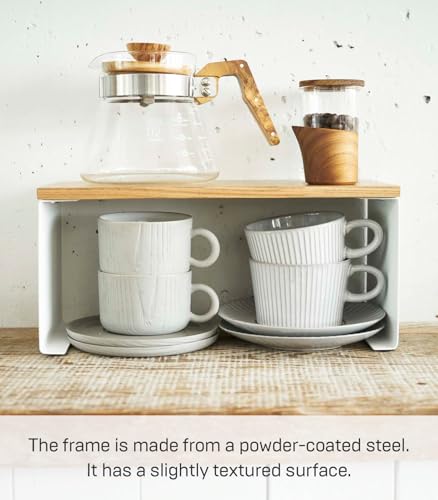 YAMAZAKI Home Tosca Wood-Top Stackable Kitchen Rack - Modern Counter Shelf Organizer - Small - Steel + Wood - Stack Up to Two - view 6