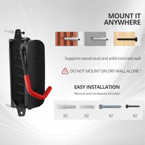 Swivel Bike Wall Mount, Bicycle Hangers For Garage, Metal Bike Rack Storage Holder Up To 66lbs, Red, 1 PACK - view 2