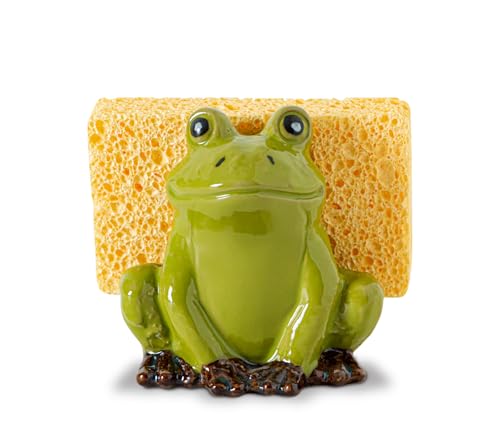 Ceramic Frog Sponge Holder Kitchen Sink Counter Scrub Pad Caddy Organizer