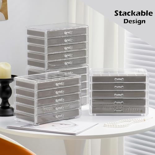 Acrylic Jewelry Storage Box Holder with 5 Drawers, Gray 48 Grids - view 7
