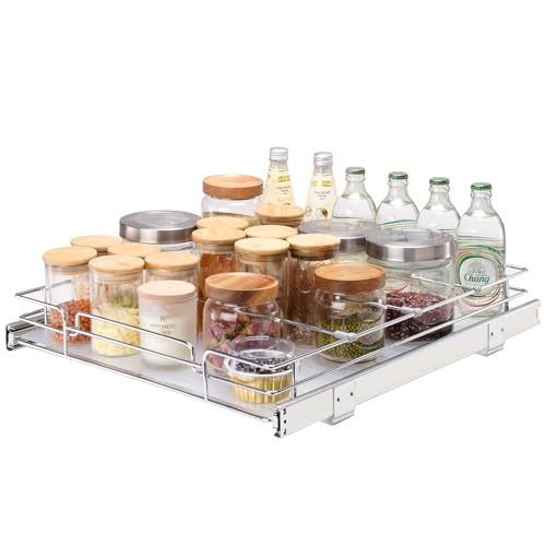 18.5"Wx21"Dx3.5"H Pull Out Cabinet Organizer, Heavy Duty Slide Out Pantry Shelves, Chrome-Plated Steel Roll Out Drawer, Drawer Storage for Home Under Sink, 20"Wx22"Dx7"H Install Size for Cabinet