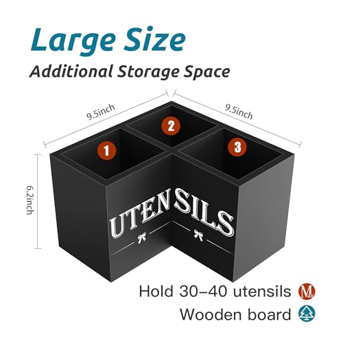 Extra Large Utensil Holder Countertop for Kitchen Counter,Wood,Black - view 2