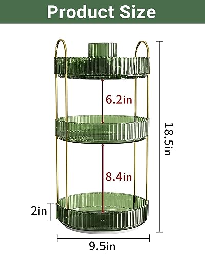 360 Rotating Makeup Organizer,3 Tier Large Capacity Make Up Organizers and Storage,Skincare Perfume Vanity Organizers,Bathroom Cosmetics Storage Organizer Countertop (Green) - view 5