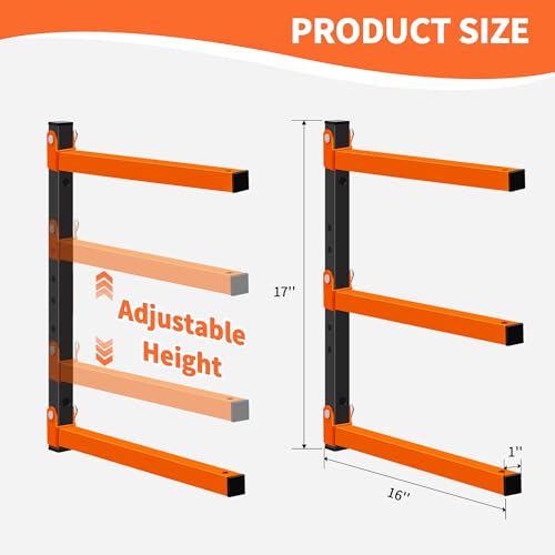 Heavy Duty Wall Mounted Lumber Storage Rack, 3-Level, 4 Pack Metal Garage Shelving System for Wood, Pipes & Skis, 300 Lbs Capacity Organizer Bracket (Black/Orange) - view 5