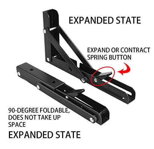Black Folding Shelf Brackets Max. Load 220 lb, Heavy Duty DIY Wall Mounted Shelf Bracket Space Saving for Table Work Bench (6 INCH-2PCS) - view 5