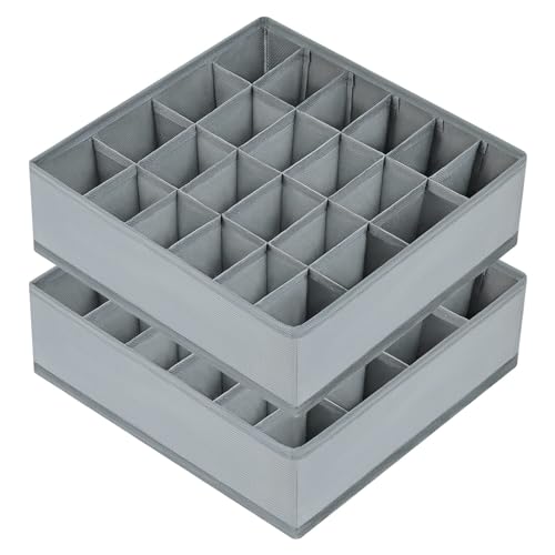 Sock Drawer Organizer Divider 2 Packs Underwear Organizer, 24 Cell Closet Organizers and Storage Organizer Sock Holders Organizers for Storing Socks, Handkerchiefs, Ties, Belts (Grey)