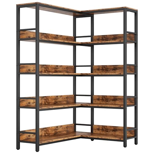 Corner Shelf 5 Tiers 70LB Capacity L-Shaped Bookshelf
