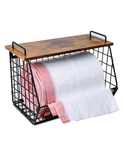 Extra Large Trash Bag Holder Under Sink, Wall Mounted Garbage Bag Dispenser Roll Holder for 13/33 Gallon Trash Bags, Kitchen/Pantry/Laundry Room Organization Basket Storage Bin, Tool-Free Assembly