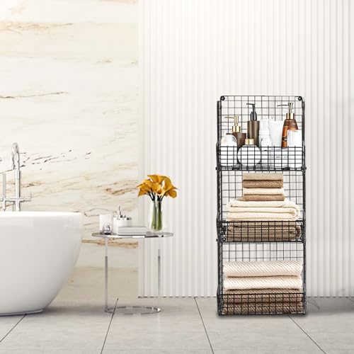 Stackable Wire Storage Baskets for Kitchen Closet Pantry, Hanging Closet Organizers Storage Shelves Organization, Wall Mount Metal Basket Bins, Clothing Vegetable & Fruit Organizer 3 pcs - view 4