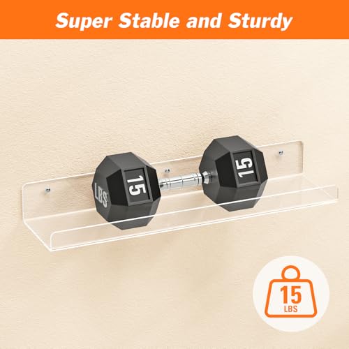 2 Pack Floating Shelves for Wall, 15" Clear Floating Wall Shelf - view 4