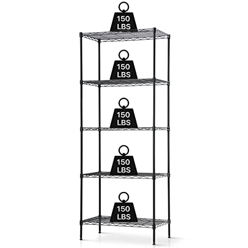 5-Tier Wire Shelving Unit, 750lb, 24 x 14 x 60 in, Black