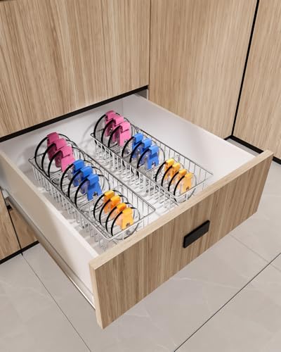 2Pack tumbler lid organizer,lid holders inside cabinet,mason jar lid organizer,Inner Tumbler Lid Storage Rack in Drawer,3 Compartments, 304 Stainless Steel, Durable Non-Rusting - view 4