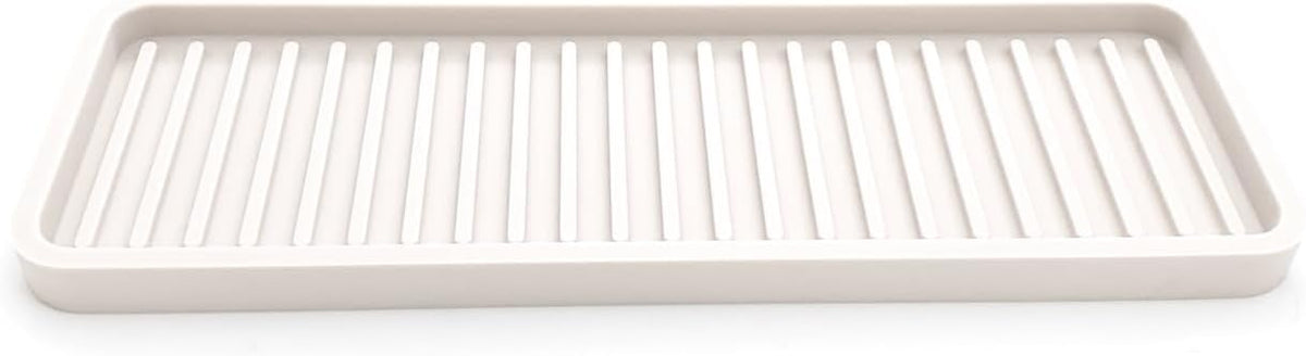 Silicone sink and surface organizer tray, sponge holder, vanity tray, heat safe, dishwasher safe, for bathroom and kitchen organization (vanilla cream, 12" x 4") - view 2