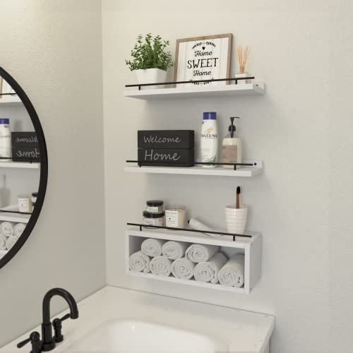Floating Shelves for Wall with Cube Shelf, Wall Shelves with Metal Rail for Decor, Bathroom Organizers and Storage, Over Toilet Shelves for Bathroom, Toilet Paper-White - view 6