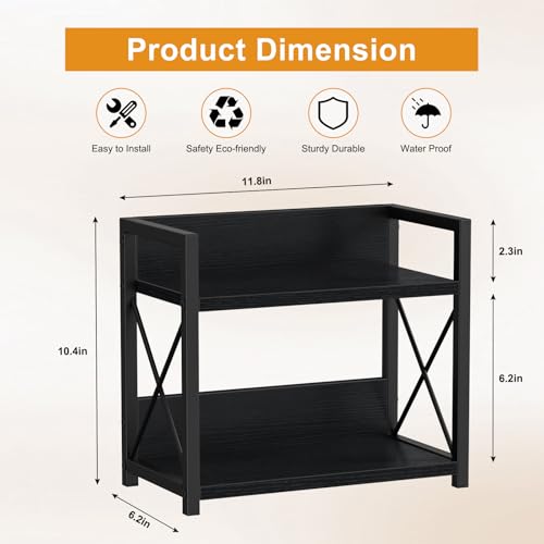 Kitchen Counter Shelf, 2 Tier Kitchen Spice Rack Organizer for Countertop, Wood Coffee Bar Organizer for Home (Black, S) - view 2