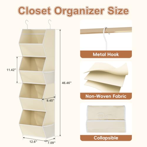 4 Shelf Hanging Closet Organizer Closet Storage for Wardrobe 2 Packs Beige - view 3