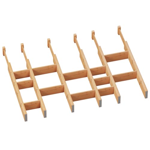 6 Pack Bamboo Drawer Dividers with Inserts, Kitchen Adjustable Drawer Organizers, Expandable Organization for Home, Dressers, 6 Dividers with 12 Inserts