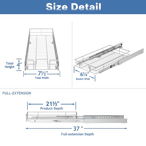 Pull Out Cabinet Organizer and Storage 7½" W x 21½" D, Slide Out Shelves for Kitchen Cabinets - view 3