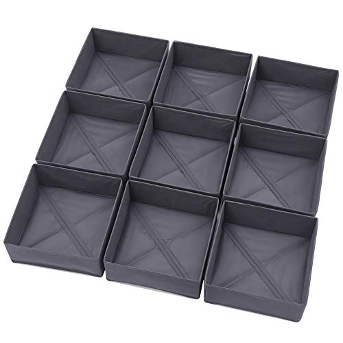 9 Pack Foldable Cloth Storage Box Closet Dresser Drawer Organizer Fabric Baskets Bins Containers Divider for Clothes Underwear Bras Socks Clothing, Dark Grey 900