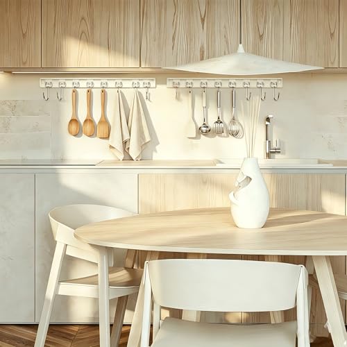 2PCS Utensil Racks with 8 Hooks 17 Inch White Kitchen Utensil Holders Hanging Utensil Rack Multifunctional (17 inch White) - view 5