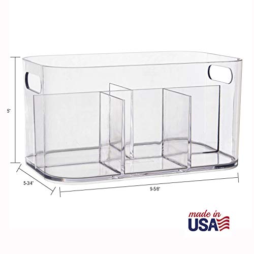 Bliss 5-Compartment Plastic Cosmetics Storage Organizer, Set of 2 | Clear | Rectangular Divided Makeup Bin & Vanity Caddy with Pass-Through Handles | Round Corner Design | Made in USA - view 5