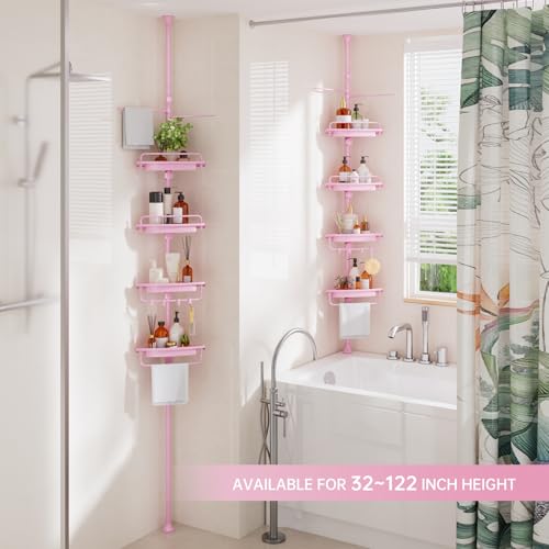 Corner Shower Caddy, 4 Tier Adjustable Tension Rod Shower Caddy, Pink - view 3