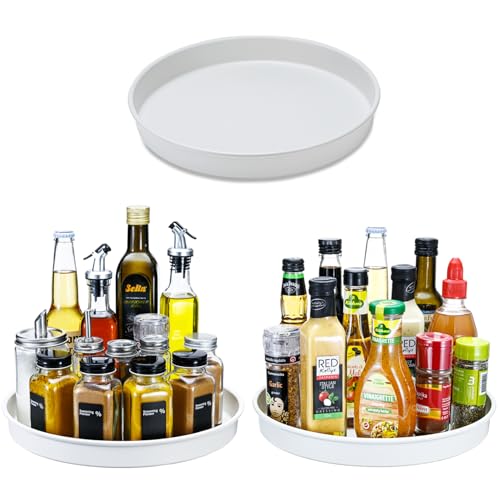 Lazy Susan Turntable Organizer, Spice Rack Tray, White 10" 3 Pack