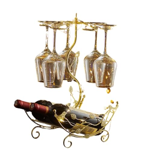 Wine Rack with Glass Holder-Hold 2 Wine Bottles and 6 Glasses