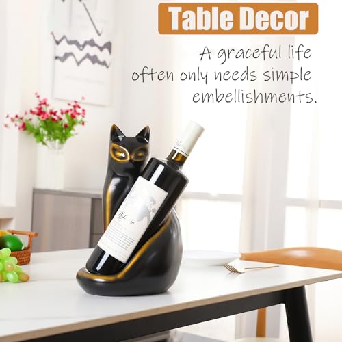 Cat Wine Bottle Holder Decorative, Tabletop Wine Racks Countertop, Cat Decor Wine Stand Gifts for Wine Lovers Women, Water Bottle Organizer for Cabinet, Black Wine Rack - view 2